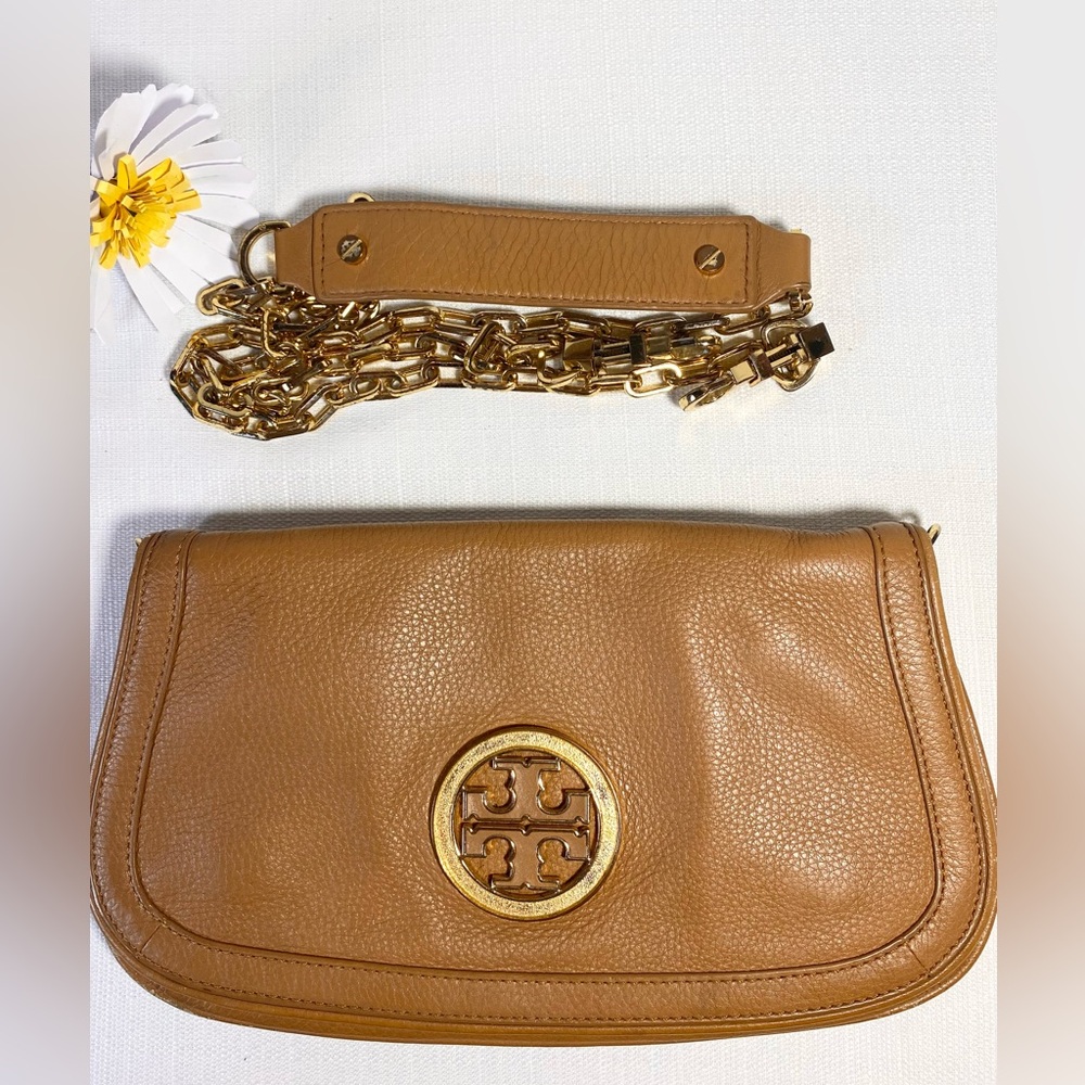 Tory Burch Tan Leather Crossbody Bag with Gold Accents - Picture 8 of 8